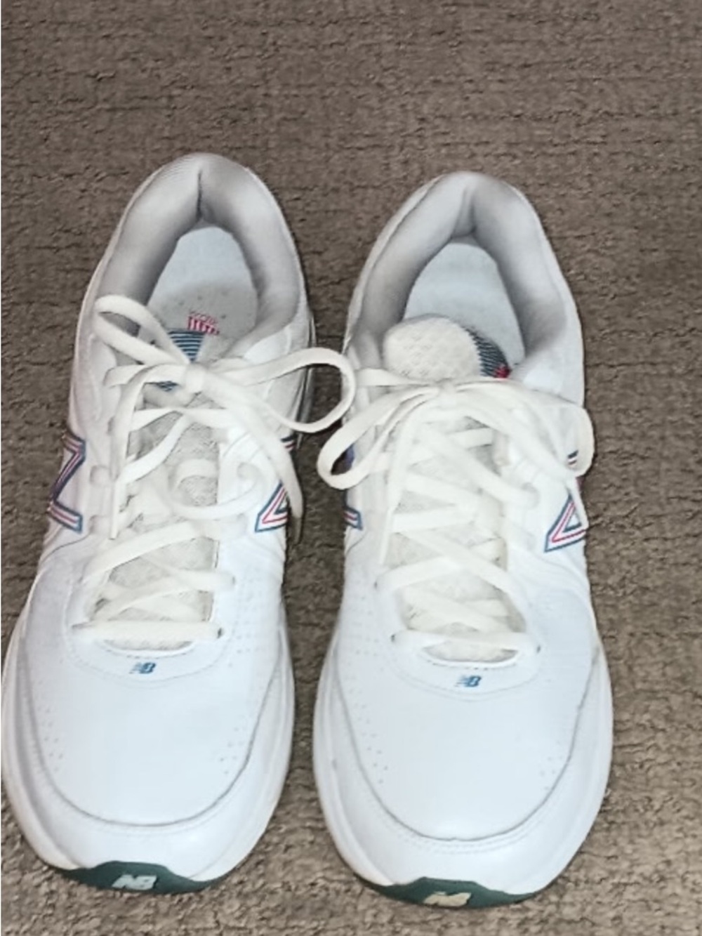 New Balance White Sneakers with Blue & Pink Logo Accents